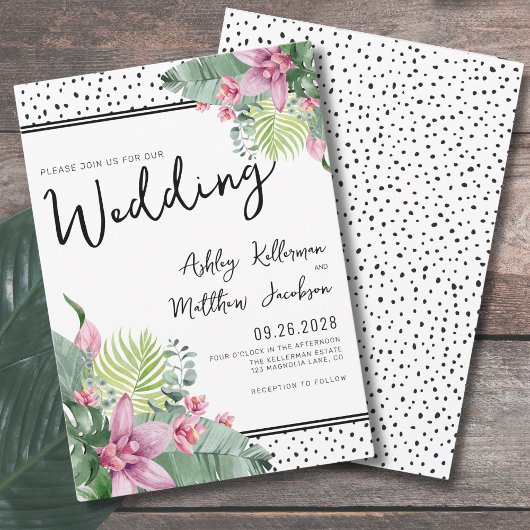 Invitation Cute Floral Palm Mariage tropical