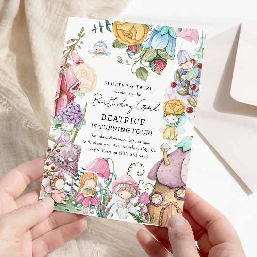 Invitation Cute Floral Petites Fées Fille Anniversaire