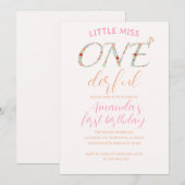 Invitation Cute Floral Premier Anniversaire Little Miss ONE D (Devant / Derrière)