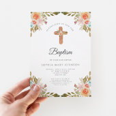 Invitation Cute Floral Religieux Croix Fille Baptême