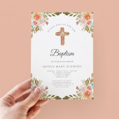 Invitation Cute Floral Religieux Croix Fille Baptême