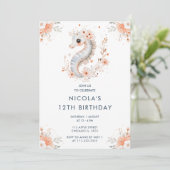 Invitation Cute Floral Seahorse Birthday Party (Debout devant)