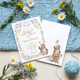 Invitation Cute Floral Woodland Knished Ours Bébé Garçon Douc