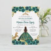 Invitation Cute Florale Émeraude Vert Cheval Charra Quinceane (Debout devant)