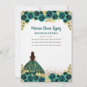 Invitation Cute Florale Émeraude Vert Cheval Charra Quinceane (Dos)