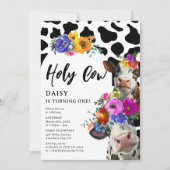 Invitation Cute Florale 'Holy Cow' ONE 1er anniversaire (Devant)