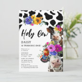 Invitation Cute Florale 'Holy Cow' ONE 1er anniversaire (Debout devant)