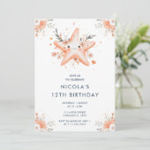 Invitation Cute Florale Starfish fête d'anniversaire (Debout devant)