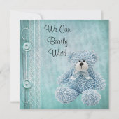 Invitation Cute Fluffy Baby shower bleu Teddy (Devant)