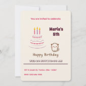 Invitation Cute Fluffy Chat avec gâteau d'anniversaire (Devant)
