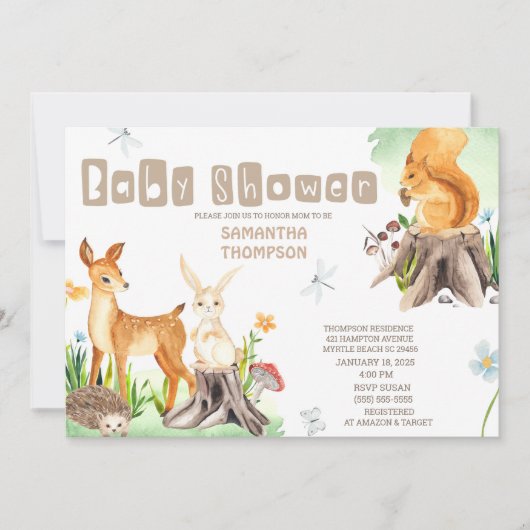 Invitation Cute Forest Animaux Baby shower Garçons (Devant)