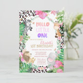 Invitation Cute Forest Animaux Feuilles tropicaux 1er anniver (Debout devant)