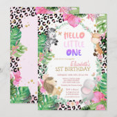 Invitation Cute Forest Animaux Feuilles tropicaux 1er anniver (Devant / Derrière)