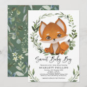 Invitation Cute Forest Fox Green Wreath Baby Boy Shoy (Devant / Derrière)