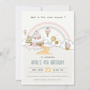 Invitation Cute Four Ever Sweet Candy Land 4e anniversaire