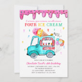 Invitation Cute Four Ice Cream Camion 4e Anniversaire de enfa (Devant)