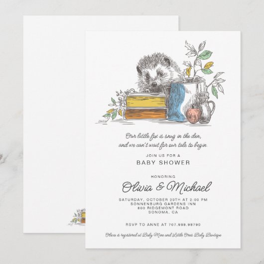 Invitation Cute Fox Baby Shower (Devant / Derrière)