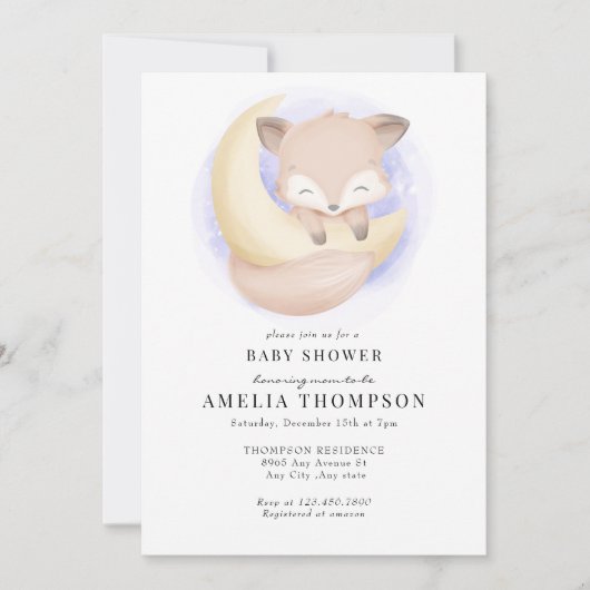 Invitation Cute Fox | Baby shower Animaux (Devant)