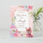 Invitation Cute Fox Blush rose Floral Baby shower d'aquarelle (Debout devant)