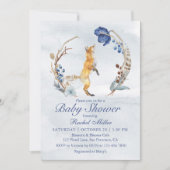 Invitation Cute Fox bois aquarelle Baby shower Floral (Devant)