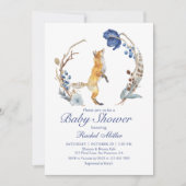 Invitation Cute Fox bois aquarelle Baby shower Floral (Devant)