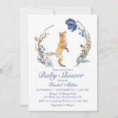 Invitation Cute Fox bois aquarelle Baby shower Floral (Devant)