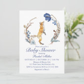 Invitation Cute Fox bois aquarelle Baby shower Floral (Debout devant)