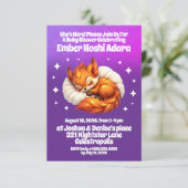 Invitation Cute Fox Cub Asleep in Starry Sky Baby Shower (Debout devant)