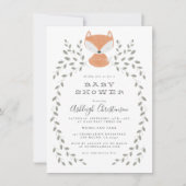 Invitation Cute Fox Cub Baby shower rustique en bois (Devant)