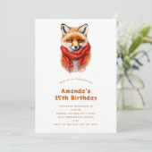 Invitation Cute Fox in a Red Scarf Autumn Image Birthday (Debout devant)