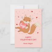 Invitation Cute Fox Kids Classroom Valentine Note Card (Devant)