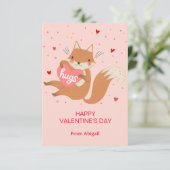 Invitation Cute Fox Kids Classroom Valentine Note Card (Debout devant)