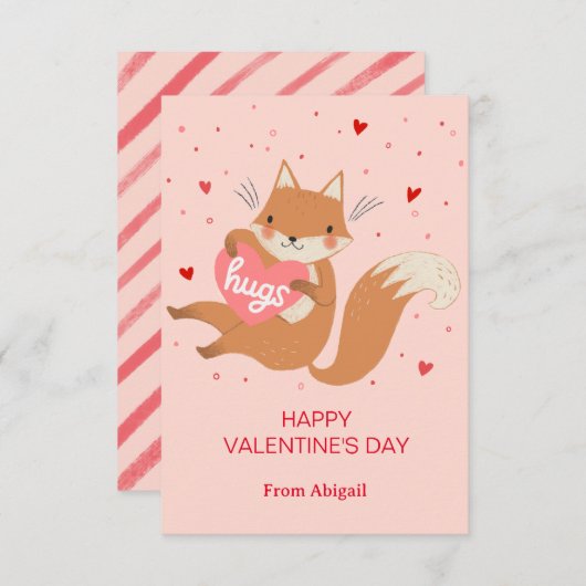Invitation Cute Fox Kids Classroom Valentine Note Card (Devant / Derrière)