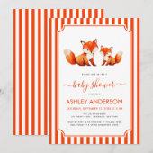 Invitation Cute Fox Mama and Baby Shower Animals Red Stripes (Devant / Derrière)