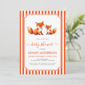 Invitation Cute Fox Mama and Baby Shower Animals Red Stripes (Debout devant)