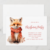 Invitation Cute Fox Pup in a Red Scarf Christmas (Devant / Derrière)