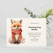 Invitation Cute Fox Pup in a Red Scarf Thanksgiving Dinner (Debout devant)