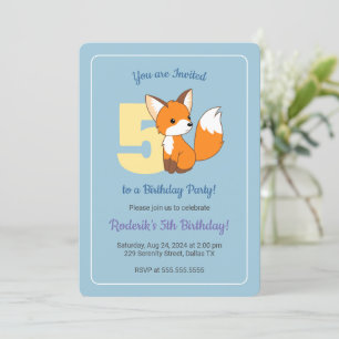 Invitation Cute Fox sur Blue Boys 5e anniversaire