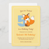 Invitation Cute Fox sur Yellow Kids 5e anniversaire (Devant / Derrière)