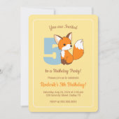 Invitation Cute Fox sur Yellow Kids 5e anniversaire (Devant)