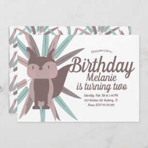 Invitation Cute Fox Tribal Feather Anniversaire Fête Invitati