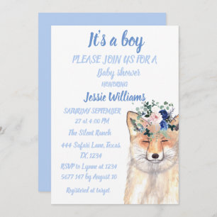Invitation Cute Fox Woodland Animaux Rustic Baby boy douche