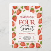 Invitation Cute fraise quatre éver sucré 4e anniversaire (Devant / Derrière)