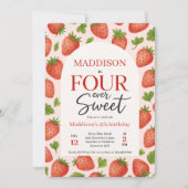 Invitation Cute fraise quatre éver sucré 4e anniversaire (Devant)