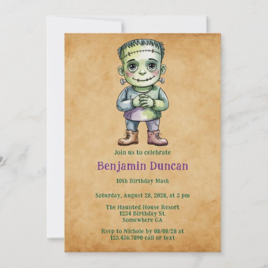 Invitation Cute Frankenstein Halloween Boy Birthday Mash (Devant)