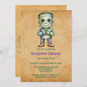 Invitation Cute Frankenstein Halloween Boy Birthday Mash (Devant / Derrière)