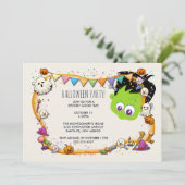 Invitation Cute Frankenstein Monster & Halloween Frame Party (Debout devant)