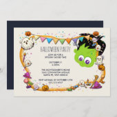 Invitation Cute Frankenstein Monster & Halloween Frame Party (Devant / Derrière)