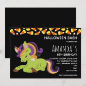Invitation Cute Frankenstein Unicorn Halloween Anniversaire (Devant / Derrière)