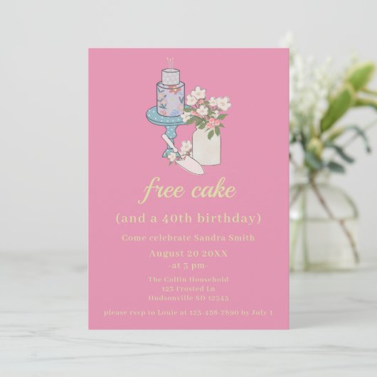 Invitation Cute Free Cake Funny 40e anniversaire (Debout devant)